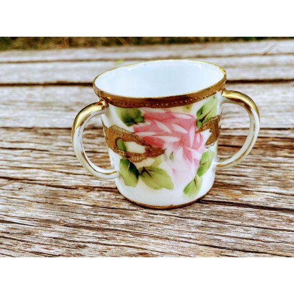 Antique Nippon Hand Painted Roses 3 Handle Loving Cup Small - Picture 9 of 12
